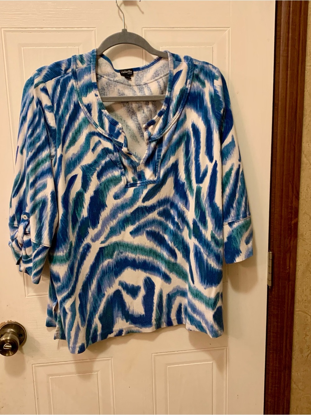 Rafaella Thick 100% Cotton Blue Teal Zebra Print Top 2X